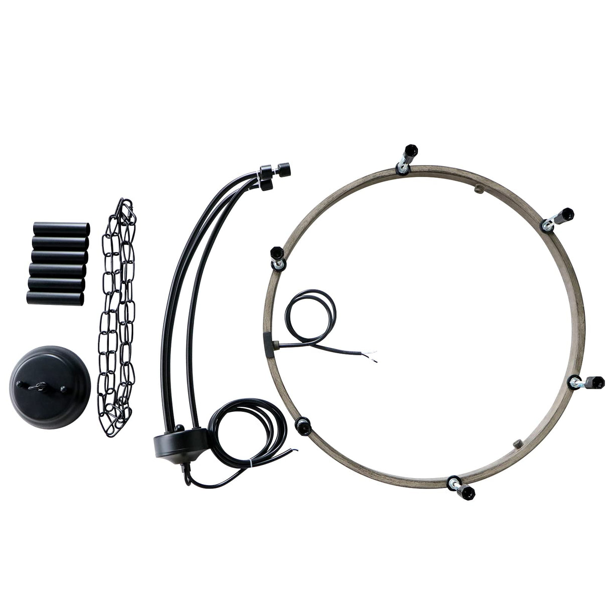 WBinDX Wagon Wheel Chandelier, 6-Light Modern Farmhouse Chandeliers for Dining Room, 19.68 Inch Black Faux Wood Metal Round Chandeliers for Entryway Kitchen Table Living Room Foyer WBinDX