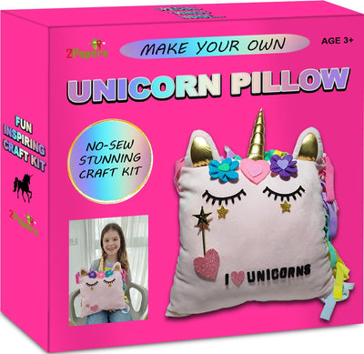 2Pepers Unicorn Pillow Kit Arts and Crafts for Girls 3 4 5 6 7 8 9 10 11 12 Years Old (No Sew), DIY Unicorn Craft Supplies Plush Toy Stuffed Pillow, Best Kids Easter Present for Little Girls