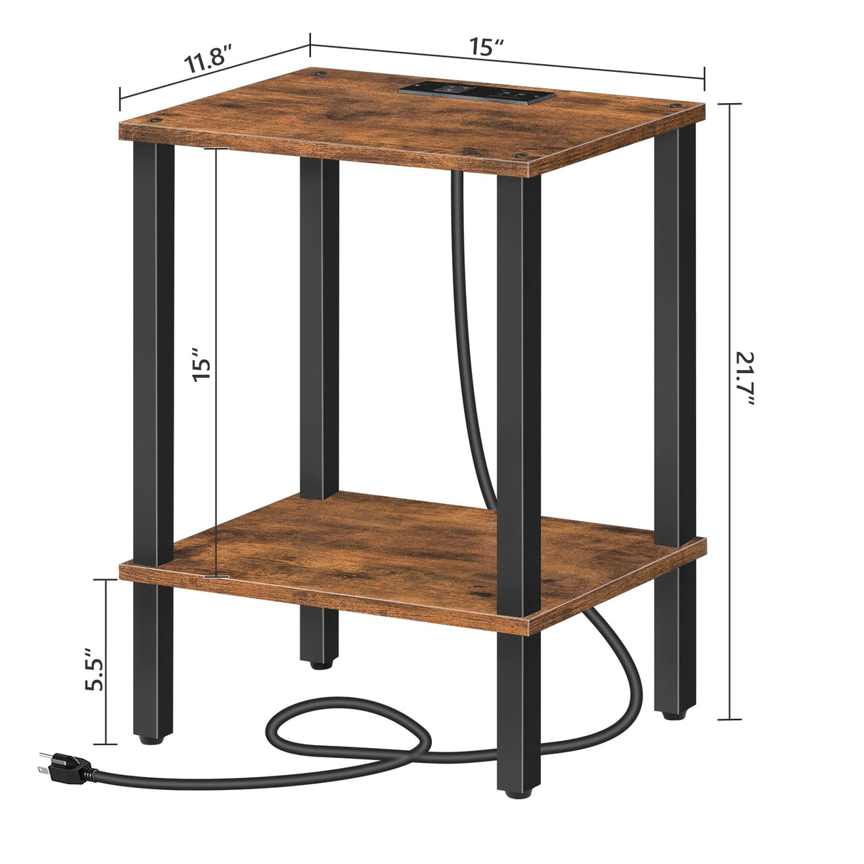 MAHANCRIS Side Table, End Table with Charging Station, Nightstand with USB Ports and Outlet, Wooden Bedside Table for Small Space, Living Room, Bedroom, Easy Assembly, Rustic Brown ETHR79E01 MAHANCRIS