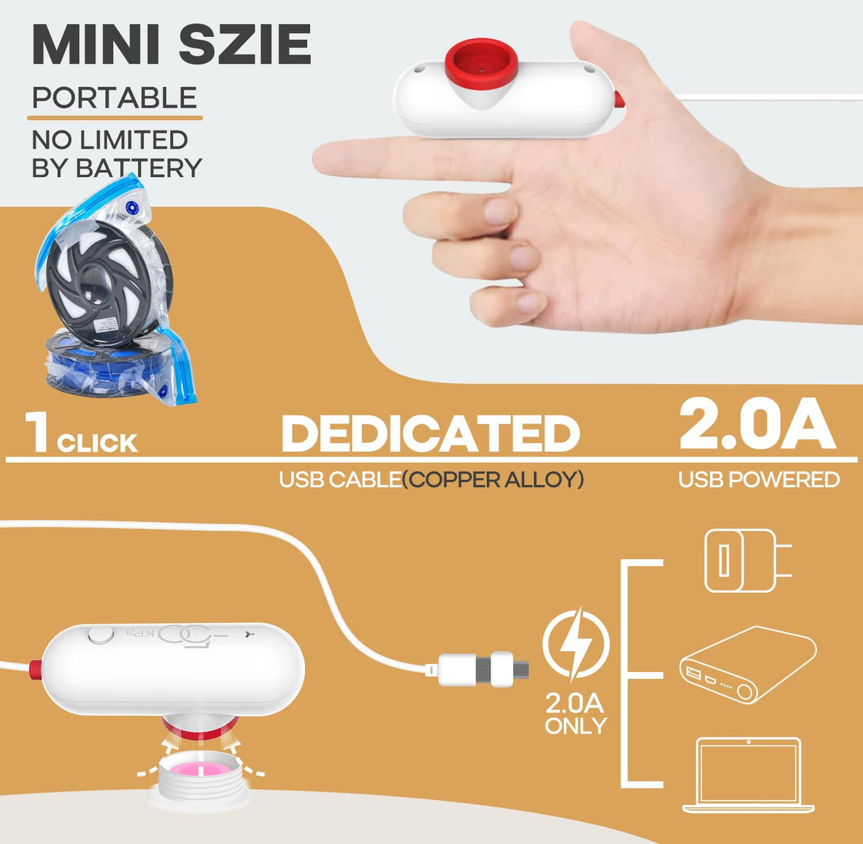 Vacbird 3D Filament Storage Bags Kit with Portable USB Pump, 20 Pack Vacuum sealling Bags, Keep Dry and Dust Proof Vacbird