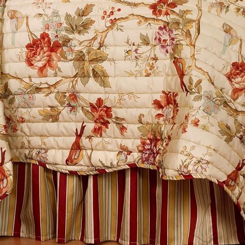 Waverly Charleston Chirp 3 Piece Quilt Set - 100% Cotton Light Weight Bedding with Bed Skirt & Pillow Shams - Twin Papaya Waverly
