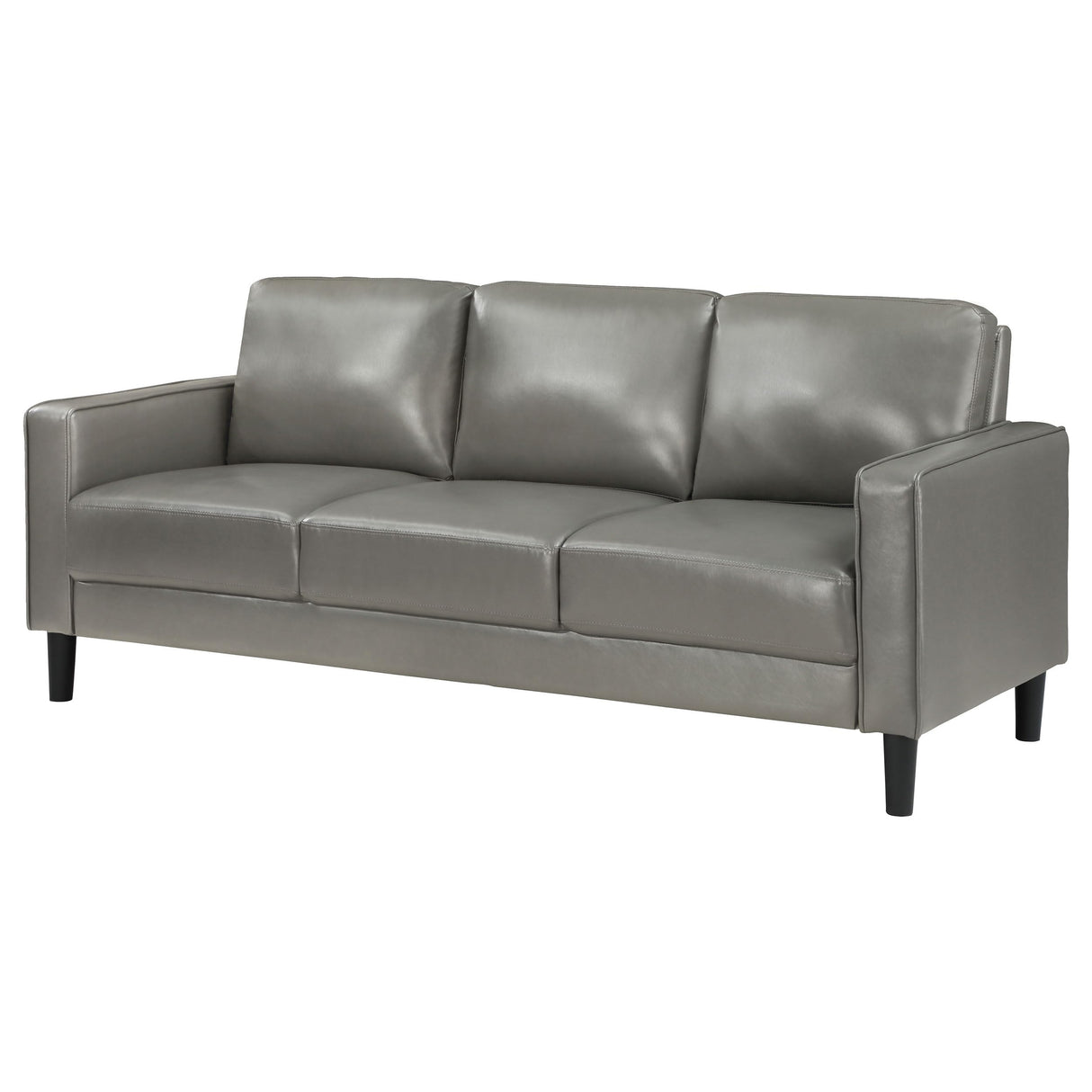 Coaster Home Furnishings - Ruth - Faux Leather Upholstered Track Arm Stationary Sofa with Foam Seat and Webbed Backrest - Transitional - Living Room - Gray - 508365 Coaster Fine Furniture