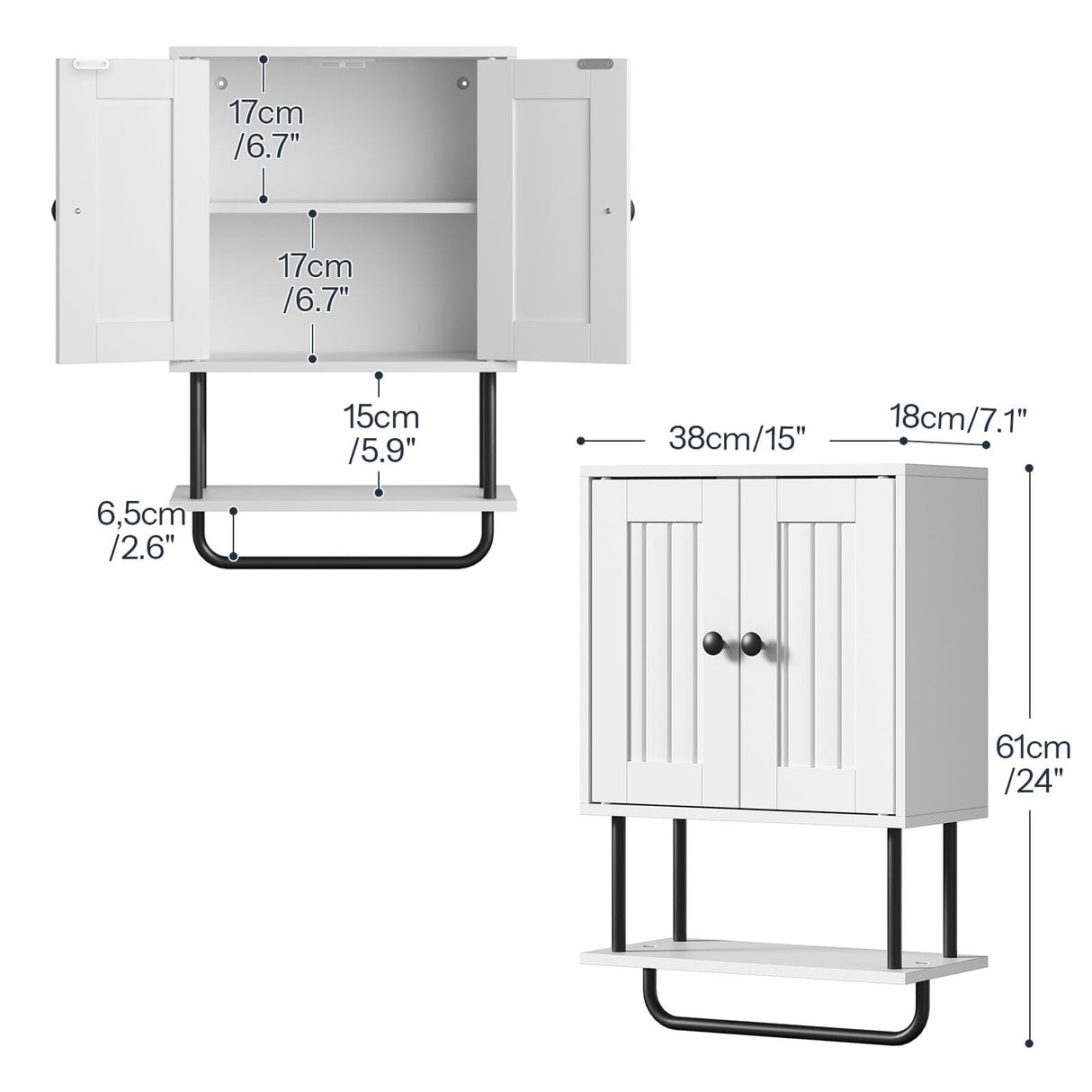 HOOBRO Bathroom Wall Cabinet, Modern Medicine Cabinet with Open and Adjustable Shelf, Over The Toilet Storage Cabinet with Towel Bar, Wall Mounted Organizer for Bathroom, Kitchen, White and Black HOOBRO