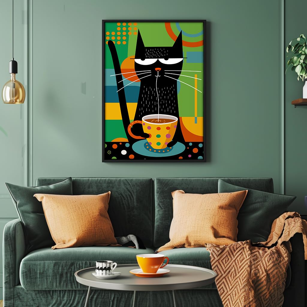 Bgraamiens Puzzle-Coffee Cat- Modern Art Puzzle Cartoon Cat Puzzle 1000 Pieces Puzzle for Adult, Color Challenge Puzzle for Adult Bgraamiens