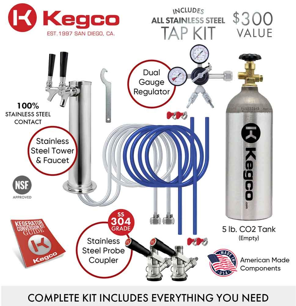 Kegco Keg Dispenser, Two Faucet, Stainless Steel Kegco