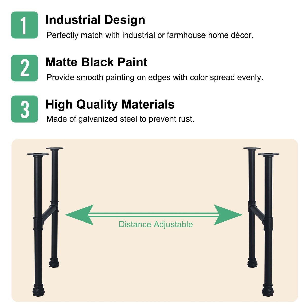 HouseAid 28 Inch Industrial Pipe Legs, Rustic Iron Legs for Custom Tables and Furniture, DIY Heavy Duty Metal Legs for Farmhouse Home Décor, Matte Black HouseAid