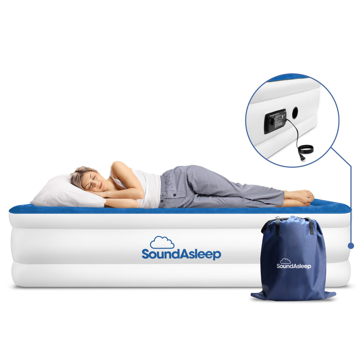 SoundAsleep Dream Series Luxury Air Mattress with ComfortCoil Technology & Built-in High Capacity Pump for Home & Camping- Double Height, Adjustable, Inflatable Blow Up, Portable - Queen Size SoundAsleep Products