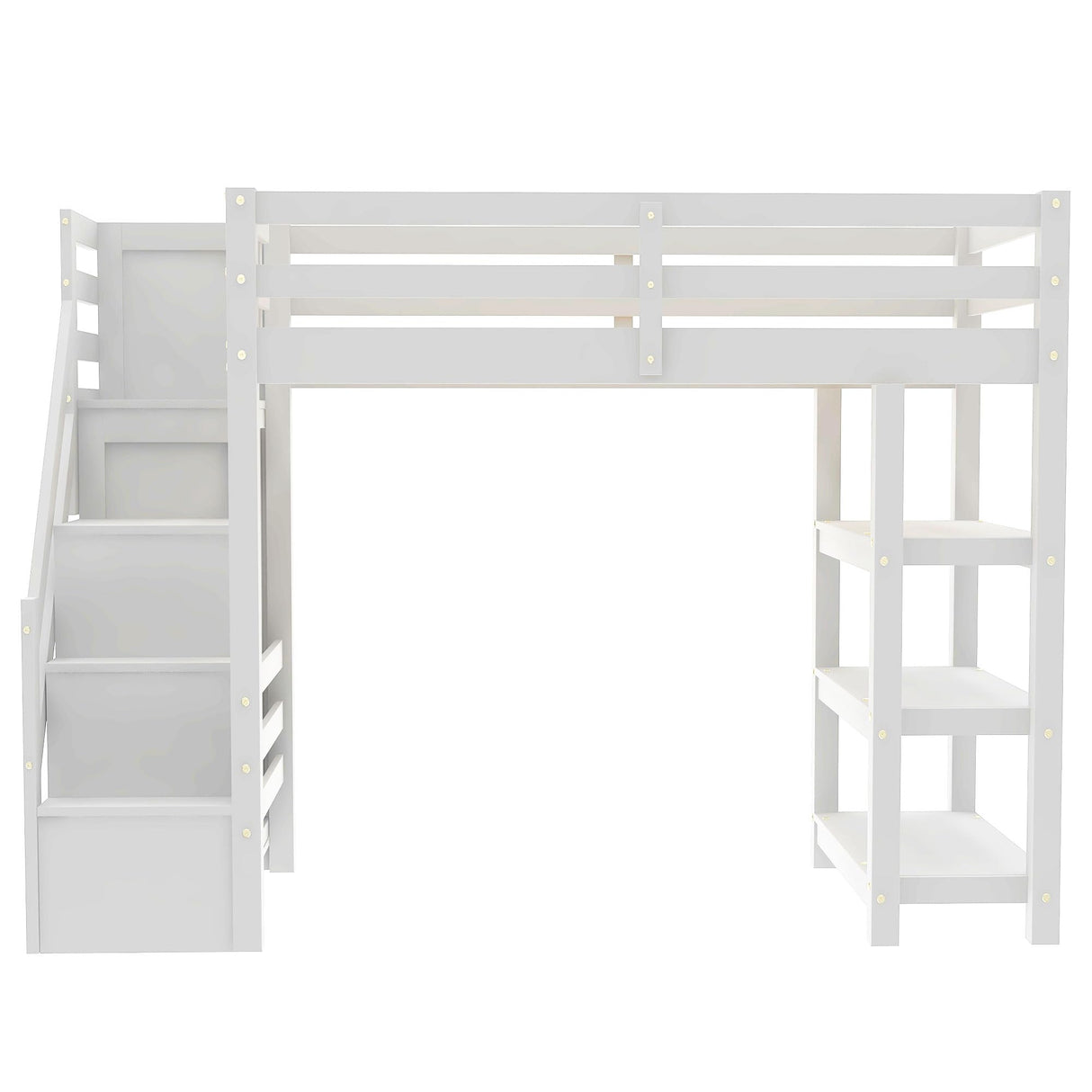 Harper & Bright Designs Twin Size Loft Bed with Stairs and LED Lights, Wood Twin Loft Bed with Storage Shelves and Wardrobe, Loft Bed Frame with Guardrails for Kids Girls Boys, White Harper & Bright Designs