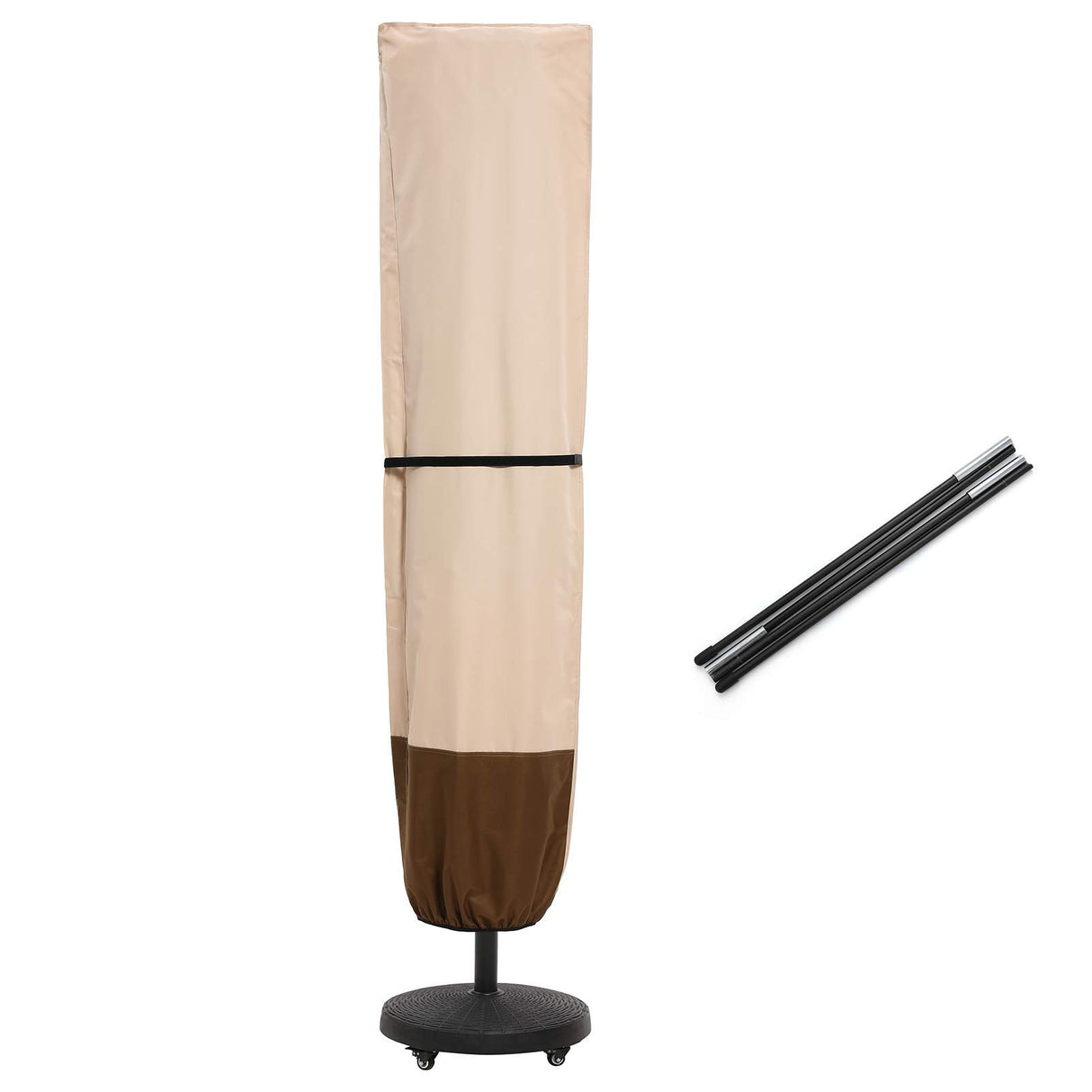 SUPERJARE Patio Umbrella Cover with Rod for 7 to 11 Ft Umbrellas & 15 Ft Double-Sided Umbrellas, 600D Protective Waterproof Cover with Zipper, Beige & Brown SUPERJARE