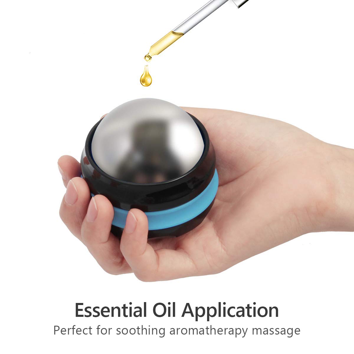 AHIER Cold Massage Roller Ball, Stainless Steel Cold Therapy Relief, Free Rolling Removable Gel Ball Deep Tissue Massage Pain Relief, Great Tool for Back/Neck Pain, Muscles Recovery (Black) AHIER