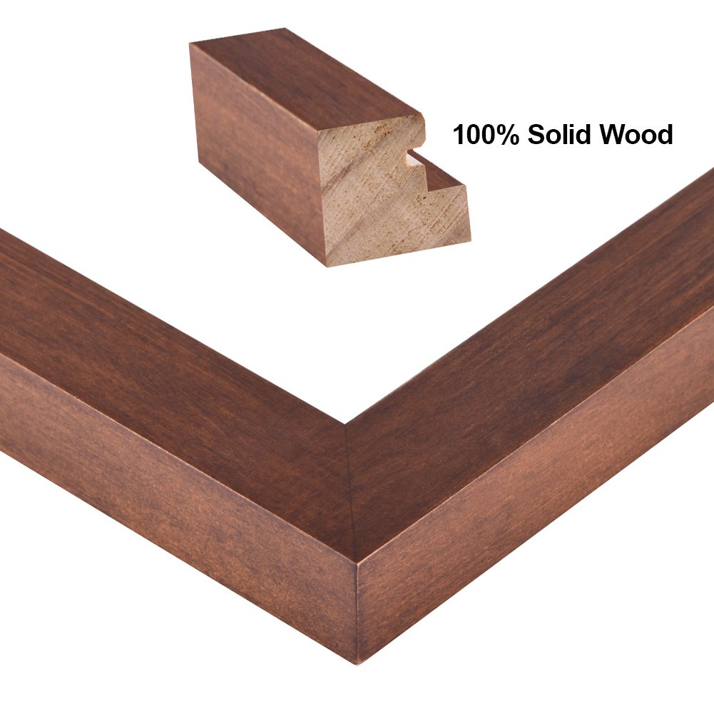 RPJC 11x14 Picture Frames Made of Solid Wood and High Definition Glass Display Pictures 8x10 with Mat or 11x14 Without Mat for Wall Mounting Brown RPJC