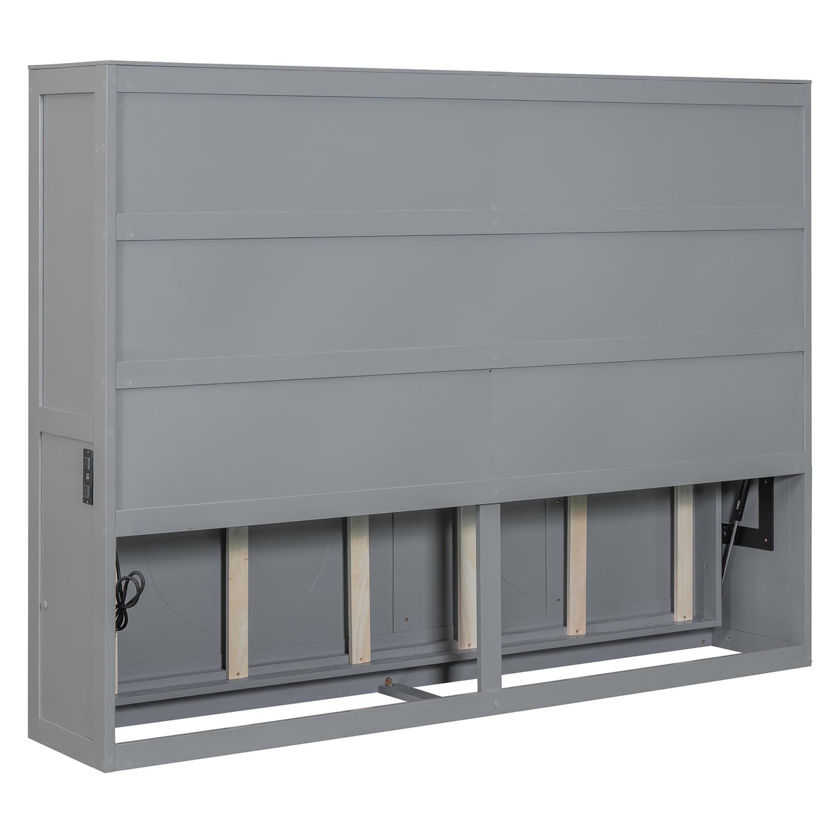 Ball & Cast Murphy Bed Full Size,Wall Beds with Charging Station and Storage Top,Slat Support,Wood Hideaway Cabinet Bedframe w/Leg,can be Folded,Space-Saving,for Small Room,Dorms,Gray Ball & Cast