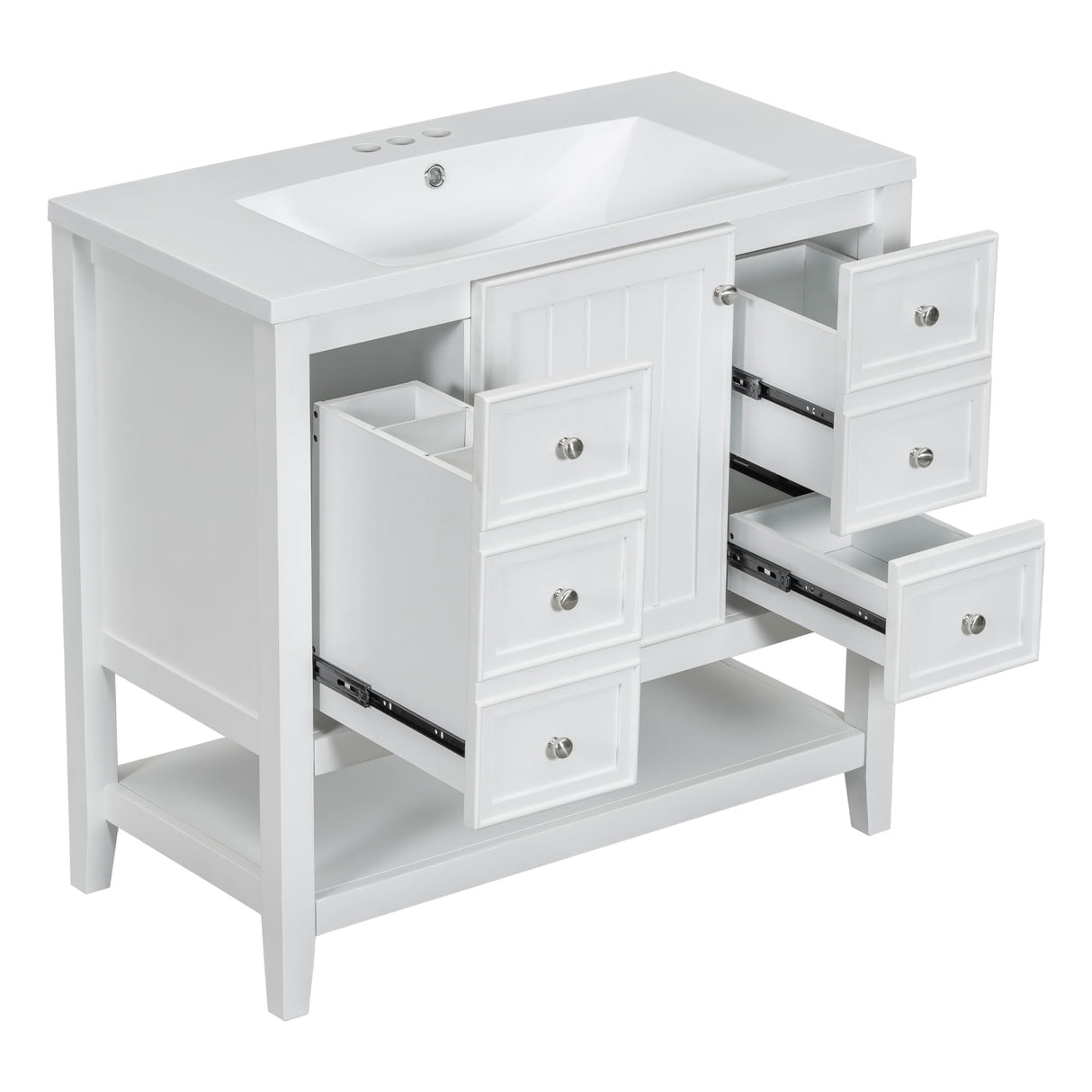 Harper & Bright Designs 36" Bathroom Vanity with Sink, Free Standing Single Basin Vanity Set with One Cabinet and Three Drawers, Wooden Bathroom Cabinet with Ceramic Sink for Bathroom, White Harper & Bright Designs