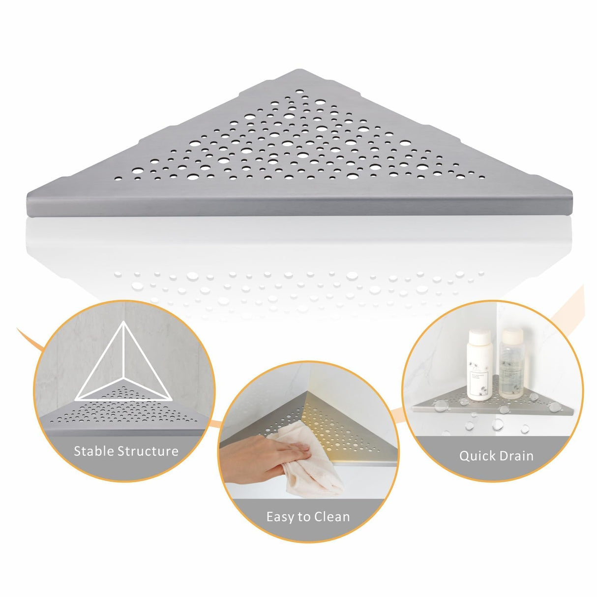 WELLUP Brushed Nickel 10’’ Corner Shower Shelf Bathroom Shower Shelves, 2 Pack Triangular 304 Stainless Steel Shower Corner Shelf for Tiled Walls, No Drilling WELLUP