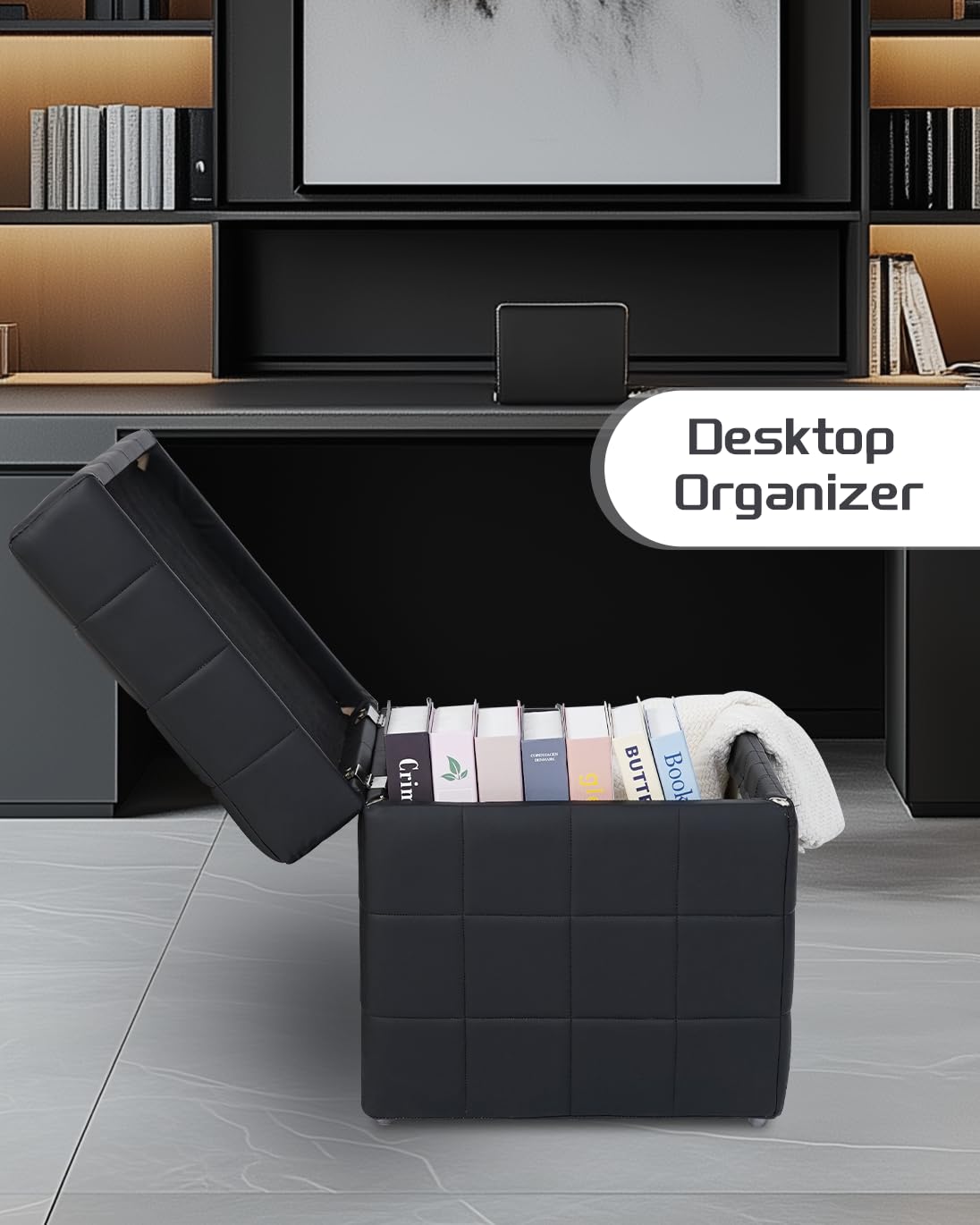 aoohxzr 17" Square Storage Ottoman Bench,Wooden Frame Loads,Flip-top Design,12.2 Gallons,Entryway Bedroom Living Room Foot Stool,Synthetic Leather with Stitching,Light Luxury Modern Style,Ferrous aoohxzr