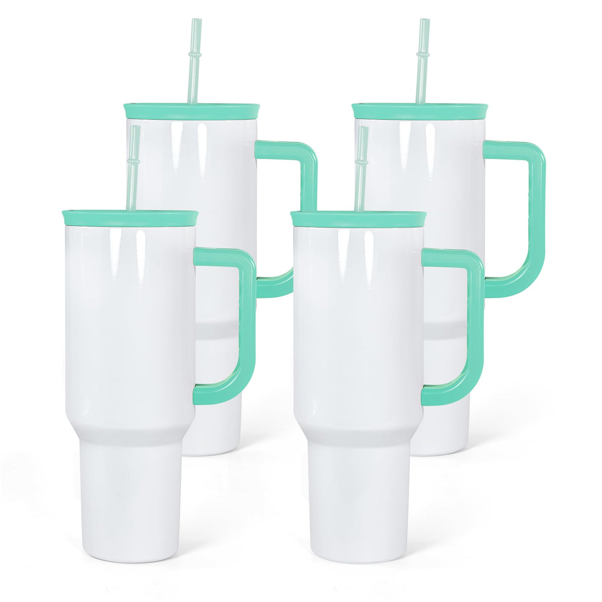 FECBK 40oz Sublimation Tumbler with Handle and Straw, Leak-Proof Insulated Tumblers Bulk Keeps Cold for 34 Hours, Stainless Steel Double Wall Vacuum Insulated Sublimation Blank, Mint, 4 Pack FECBK
