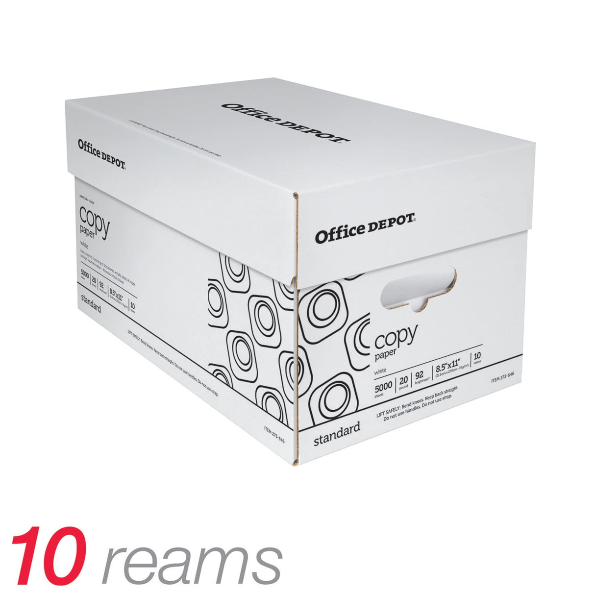 Office Depot White Copy Paper, 8 1/2in. x 11in., 20 Lb, 500 Sheets Per Ream, Case Of 10 Reams, 40402786 Office Depot