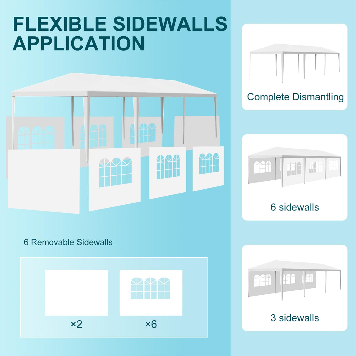Usnipoya 10' x 30' Outdoor Gazebo Tents with 8 Detachable Sidewalls, White Patio Canopy Tent, Shade Tents with Transparent Windows, Ideal for Party, Wedding, Birthday, Events, Gatherings Usnipoya