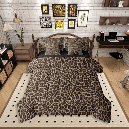 Erosebridal Leopard Print 7 Pieces Comforter Set Twin Size,Cheetah Printed Bedding Set for Women,Brown Camo Print Bed Set Includes Comforter, Sheet Set, Pillowcases & Pillow Covers for All Season Erosebridal