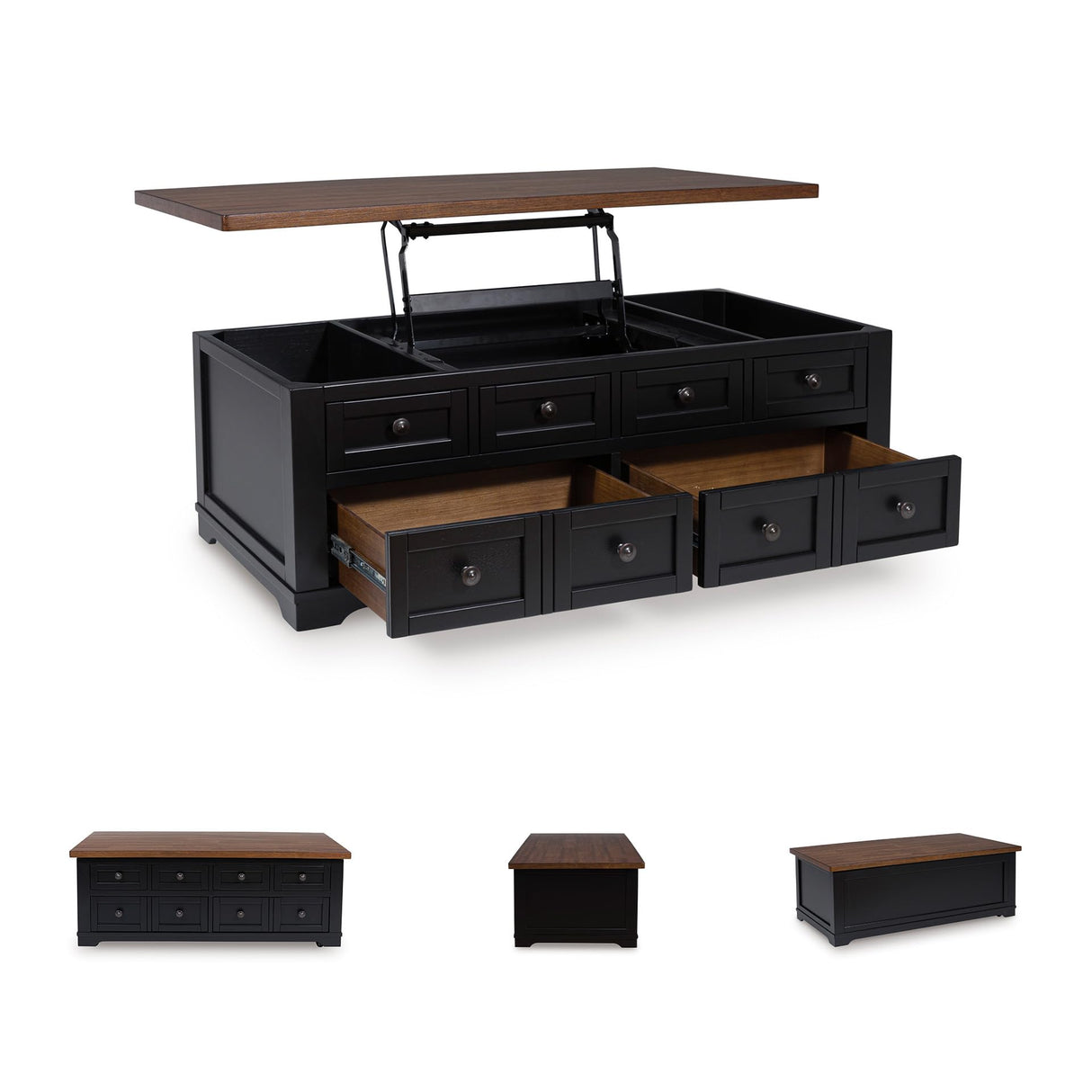 Signature Design by Ashley Wildenauer Lift Top Cocktail Table, Satin Finish Base, 2 Drawers, 2 Storage Bins, Hardwood Solids, 52" W x 28" D x 19" H, Light Brown & Black Signature Design by Ashley