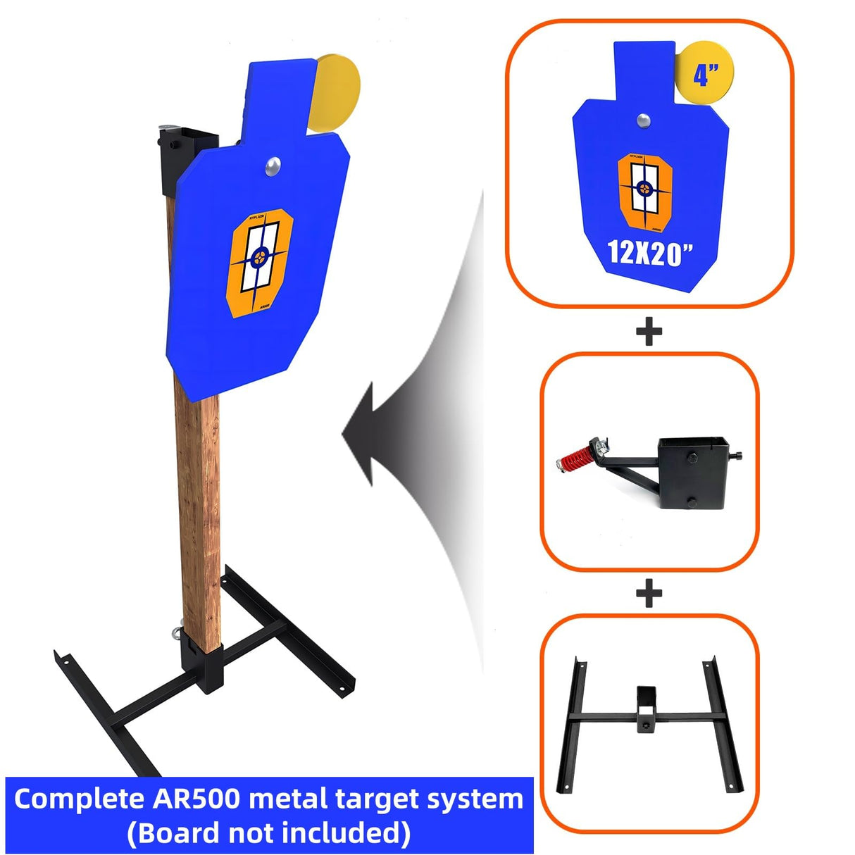 ATFLBOX AR500 3/8 inch Thick Steel Target Stand System, 12'' x 20" Hostage Reactive Shooting Target with 2x4 Target Stand Kit (Blue) Atflbox