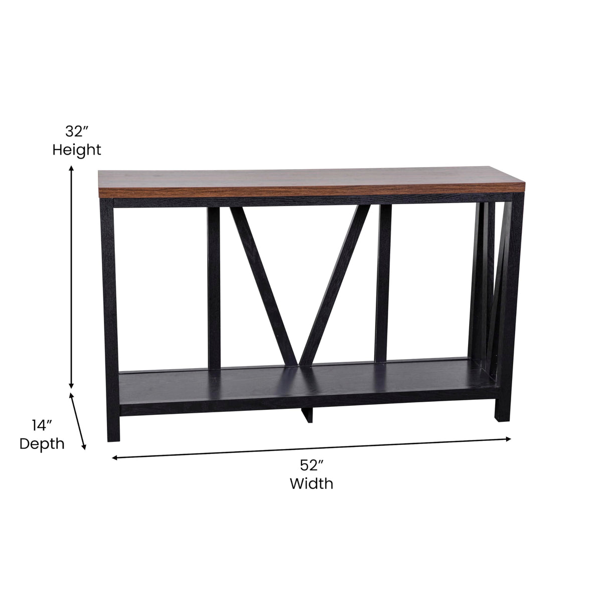 BizChair Farmhouse 2-Tier Console Table - Black Finish Engineered Wood Frame - Walnut Finish Tabletop - for Entryway or Living Room BizChair