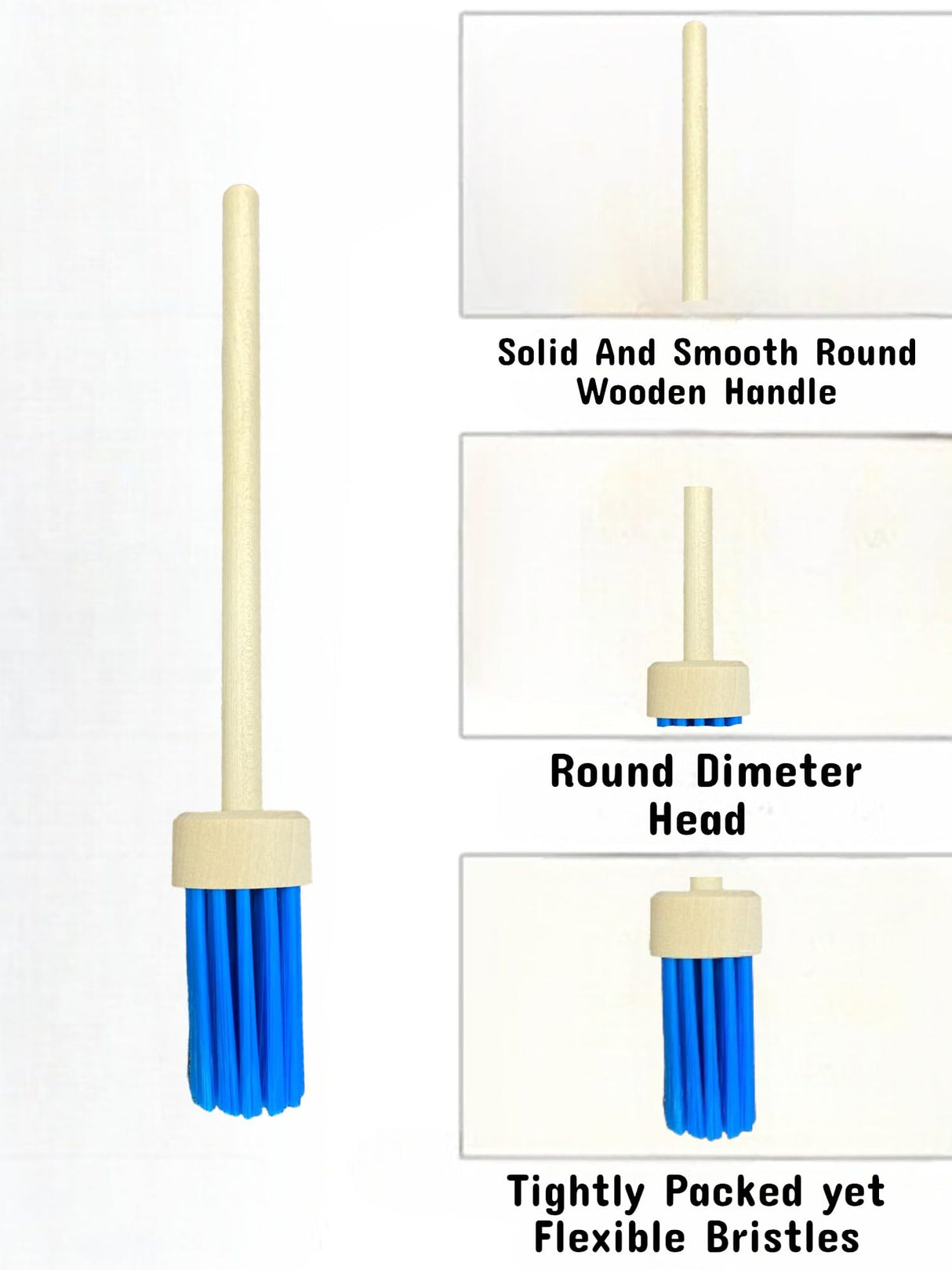 Generic BBQ Grill Basting Mop with Smooth Wooden long Handle Food-Grade Materials, 13.5 Inch Long, Blue WoodArtSupply