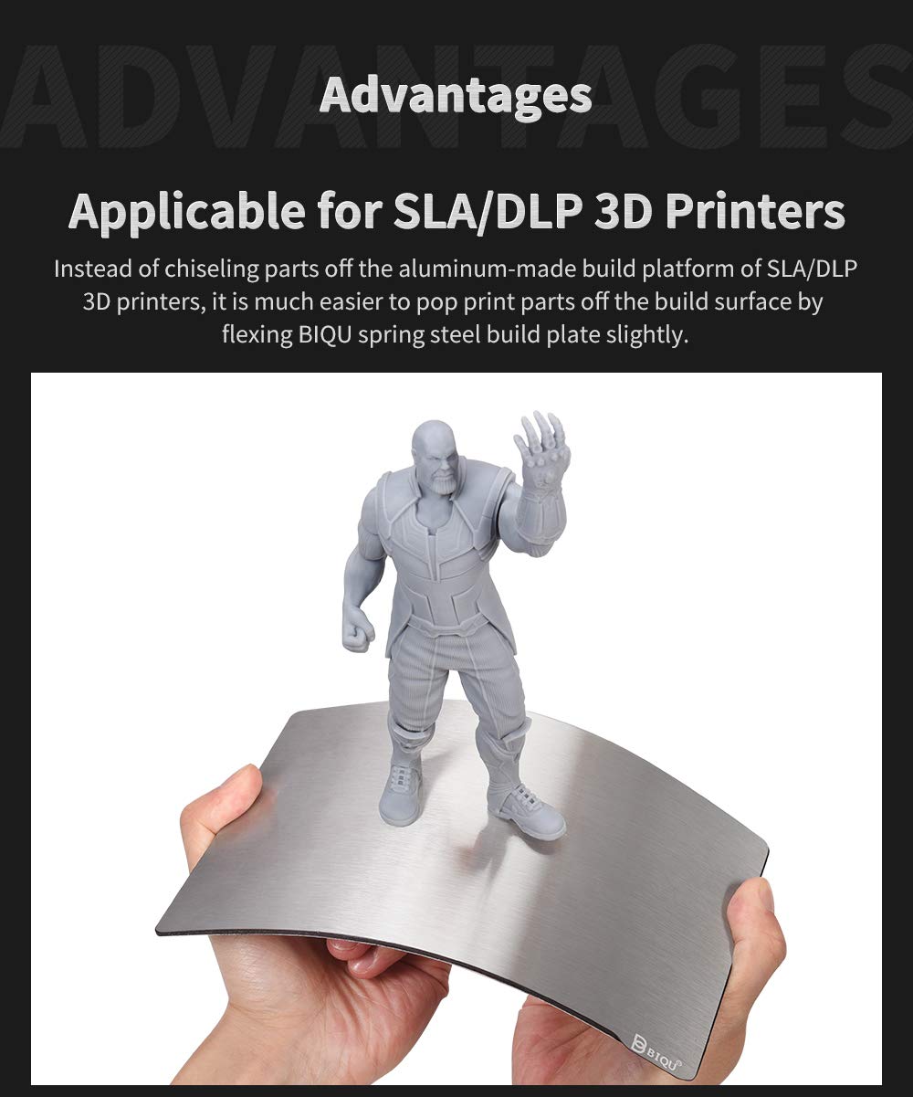 BIQU Resin Build Plate+Magnetic Sheet,202X128mm Resin Flexible Steel Plate Flex Bed for Anycubic Mono X,Anycubic Photon X,Smart kumitsu KL9 3D Printer(8x5inch),Sliver BIQU