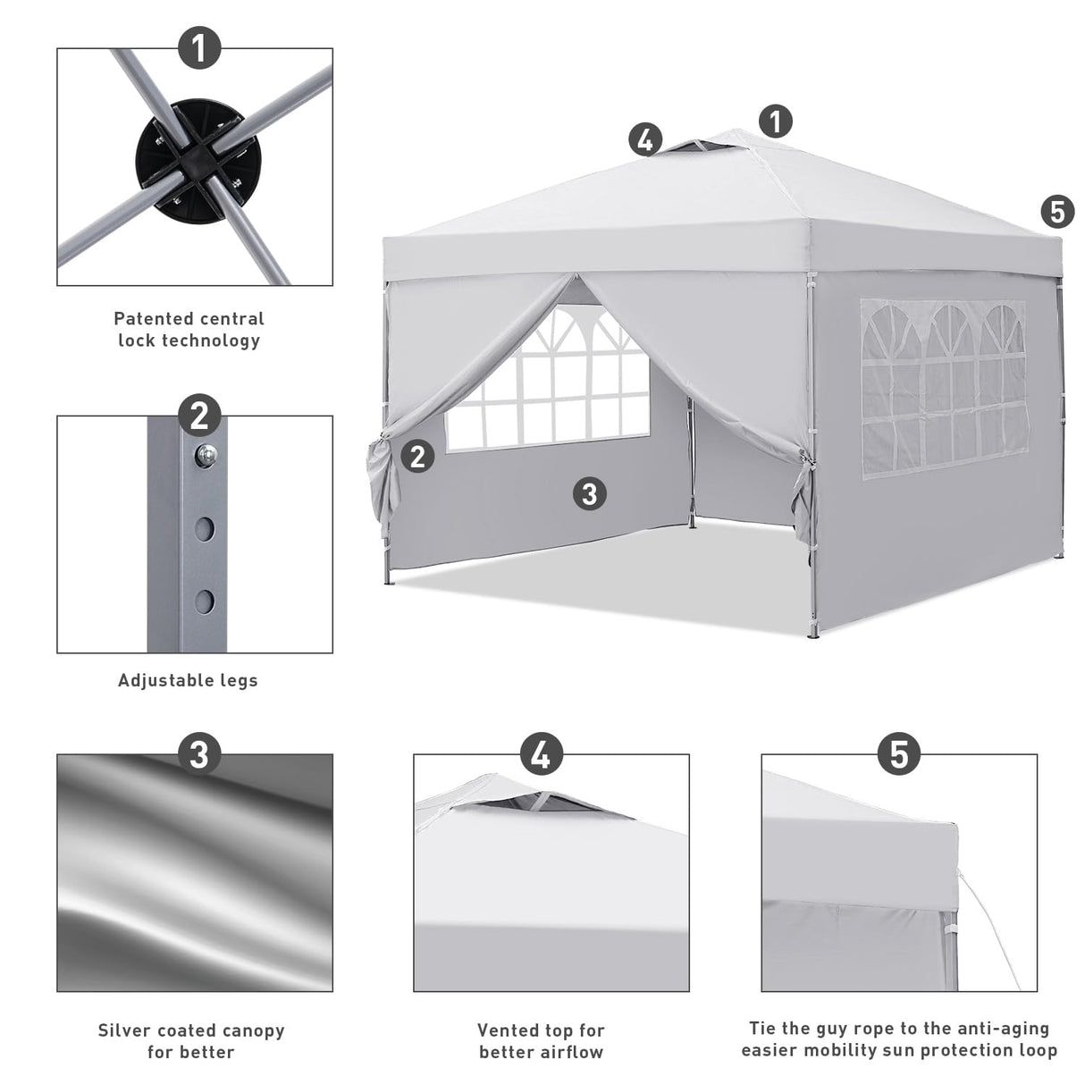 GDY 10x10ft Pop-up Paint Tent,Pop Up Canopy Tent with Sidewalls, Instant Shelter Portable Outdoor Canopies with 4 Removable Side Walls, (White GDY