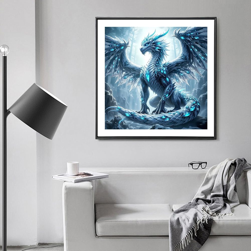 SJUTOUCI Ice Dragon Diamond Art Kits for Adults, Diamond Painting Kits for Beginners, 5D Round Diamond Dots Gem Craft Art Home Wall Decor 12x12 inch SJUTOUCI