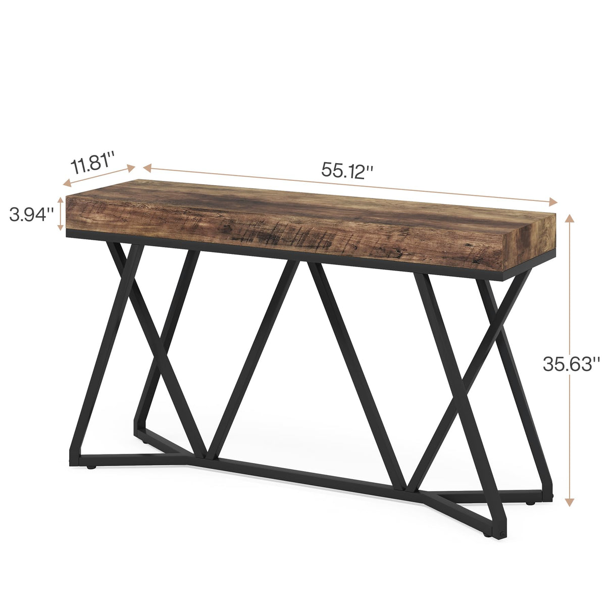 Tribesigns 55 Inch Console Table, Farmhouse Sofa Table Wood Entryway Table with Unique Metal Base, Behind The Couch Table Foyer Table, Industrial Accent Table for Hallway, Living Room, Rustic Brown Tribesigns