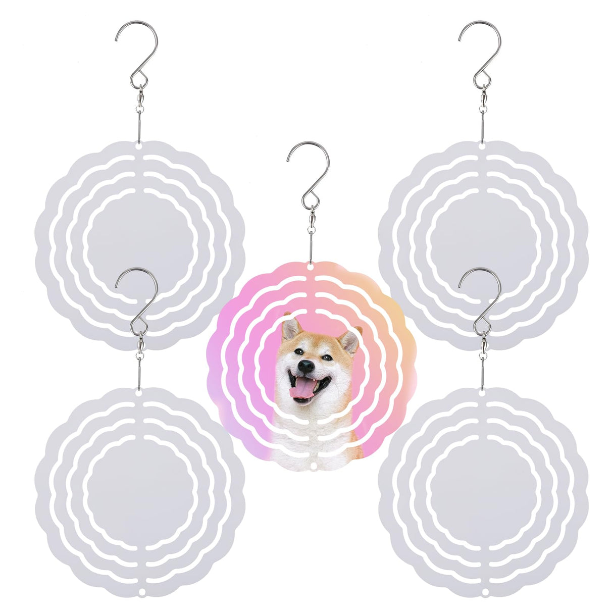 5pcs 4 Inch Sublimation Wind Spinner, Sublimation Blanks Spinners 3D Wind Spinners Aluminum Wind Spinners Hanging for Indoor Outdoor Garden Lawn Yard Decoration BOXOB