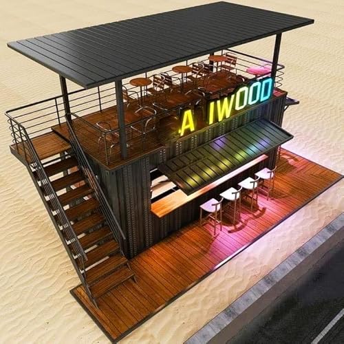 20/40ft Expandable Folding Container Cafe - Modern Mobile Prefab Restaurant with Large Glass Windows - Customizable Turn-Key Modular Pop-Up Bar for Malls, Office Buildings & Outdoor Events - Steel