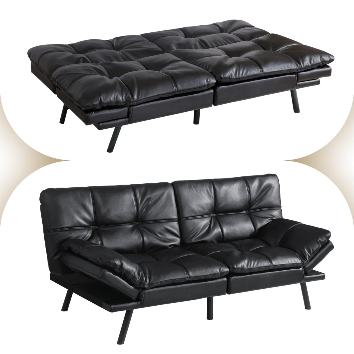 Opoiar 71" Convertible Futon Sofa Bed & Sleeper Couch - Memory Foam Loveseat Sofa with Adjustable Backrest/Armrest for Small Space, Apartment, Living Room - Black Opoiar