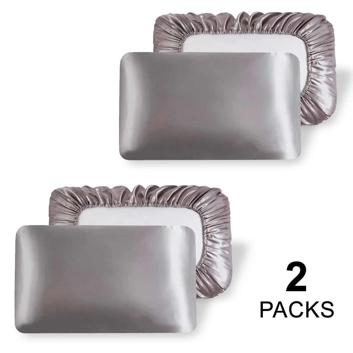 2 Packs Silk Satin Pillowcases for Hair and Skin. Decorative Luxurious Travel Elastic Band Satin Pillowcase. No Zipper, Folded Soft Blank Pillow Covers. Perfect for Travel and DIY Sublimation - Grey TornadoZ