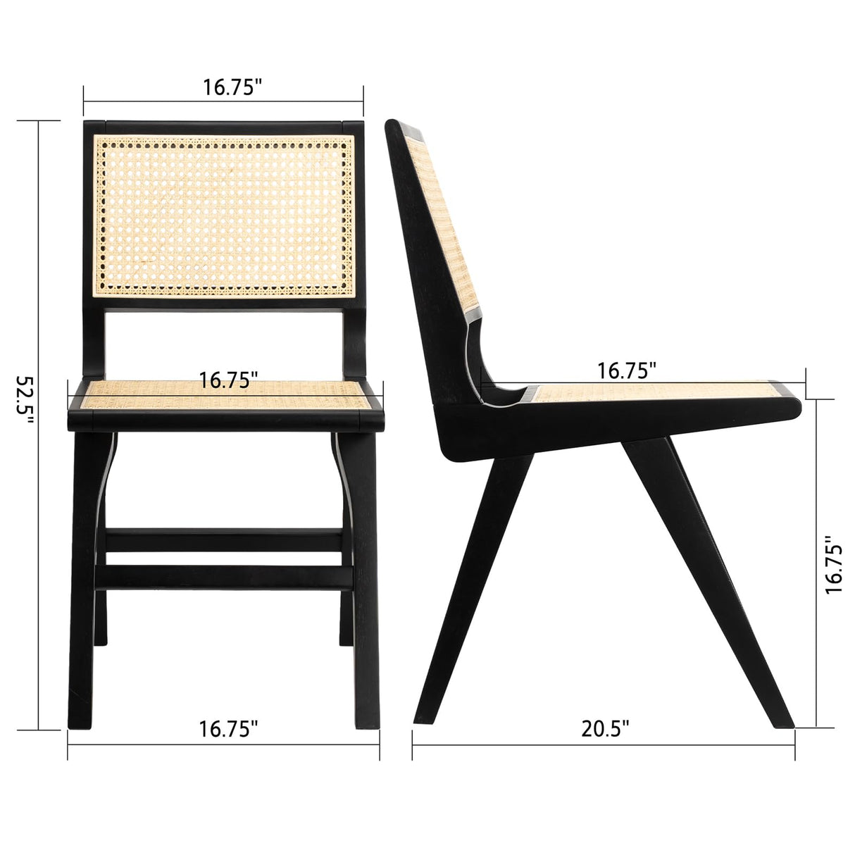 Accent Chair Dining Chairs Set of 2, Solid Wood Frame Boho Rattan Chair, Mid Century Modern Accent Chairs for Living Room Bedroom Dining Room Kitchen(Black) generic