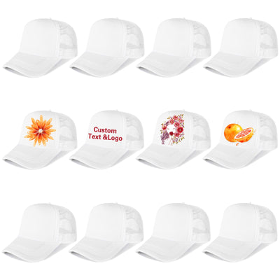 Ultrafun 12 Pack Trucker Hat Summer Mesh Sublimation Blank Hats Adjustable Snapback Baseball Hats for Men Women (12Pack-White)