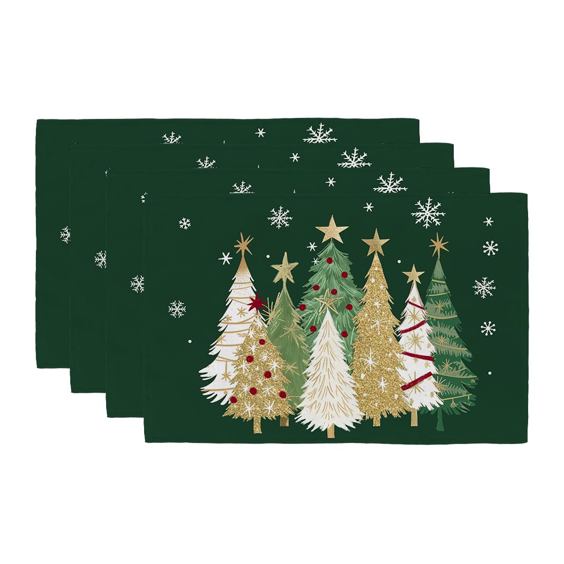 GEEORY Christmas Placemats 12x18 Inch Set of 4, Xmas Trees Snowflakes Winter Seasonal Holiday Farmhouse Kitchen Dining Table Decoration for Indoor Outdoor Dinner Party Décor (Green) GP127-18 GEEORY