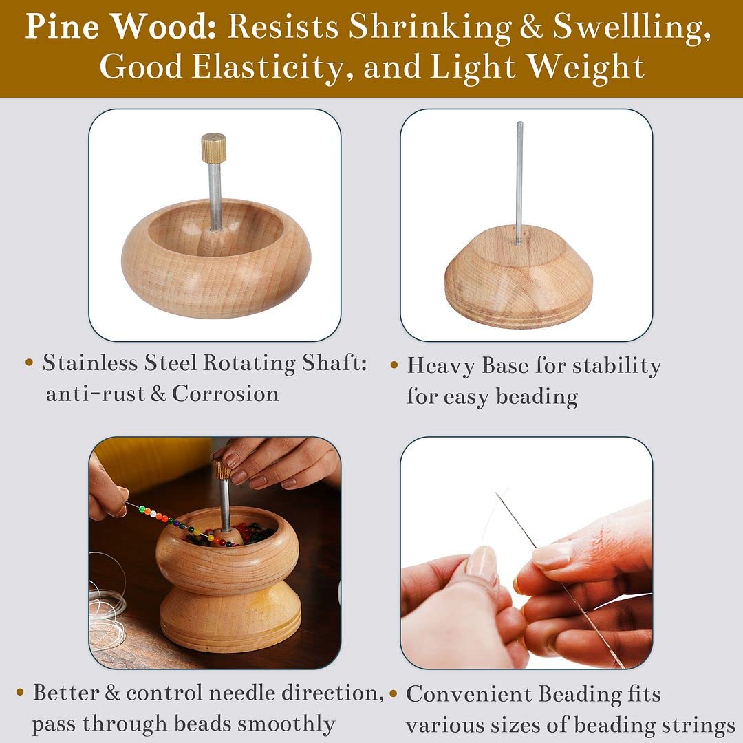 SHOP LC DELIVERING JOY Seed Bead Spinner Bowl - Wooden Bead Spinner for Jewelry Making with Seed Beads and Big Eye Beading Needle - Waist Kit Birthday Gifts for Womens SHOP LC DELIVERING JOY
