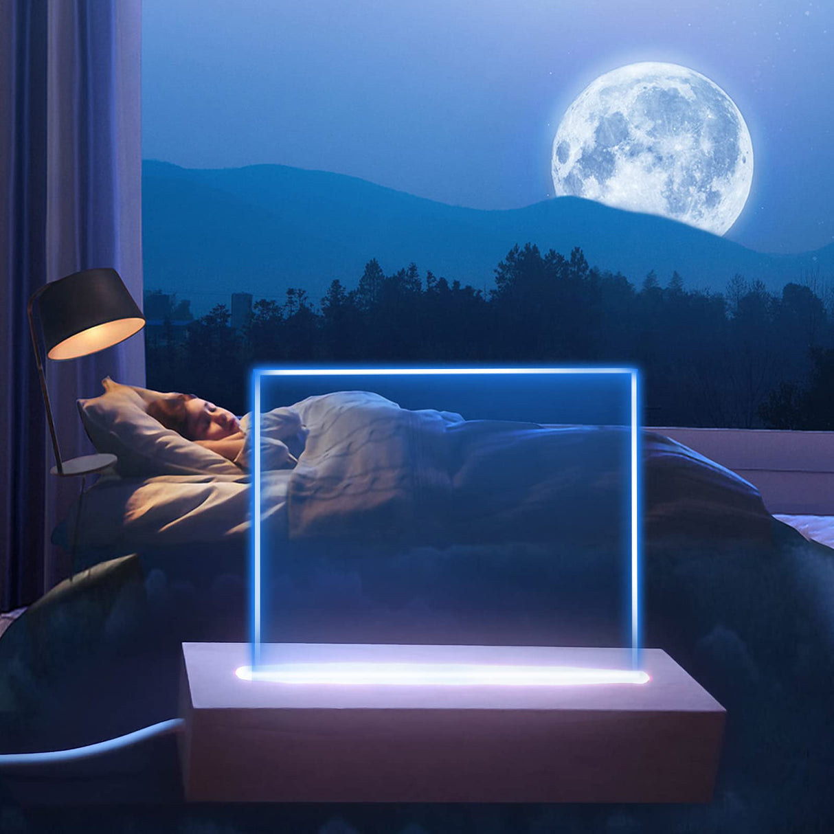 EATAKWARD 4 Pcs 5.9" Wood Rectangle Light Display Pedestal, Wooden LED Display Base Dimmable Colorful Lights Lamp Stand with USB Cable for Acrylic, Crystal, Night Light (Inner Slot, Square Base) EATAKWARD