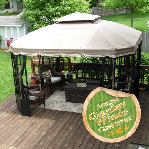 Garden Winds Replacement Canopy Top Cover for Sears Bay Window Gazebo - Riplock 350 - Beige Garden Winds