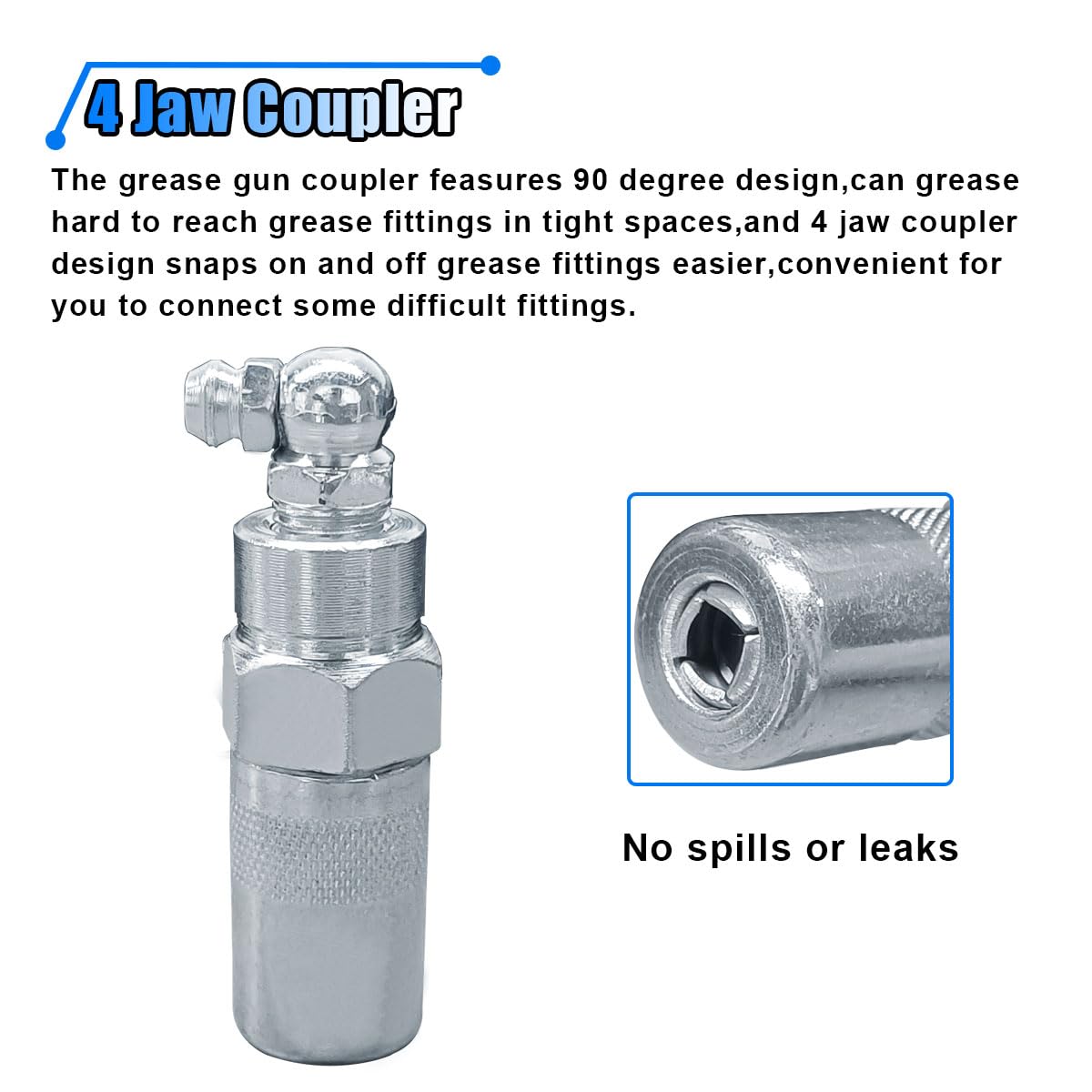 LHDOS 90 Degree Grease Coupler Fittings - Grease Gun Tips Adapter Snaps on to Grease Fittings in Tight Spaces - Grease Gun Coupler Adapter Accessories for Cars, Trucks, Farms or Industrial Use LHDOS