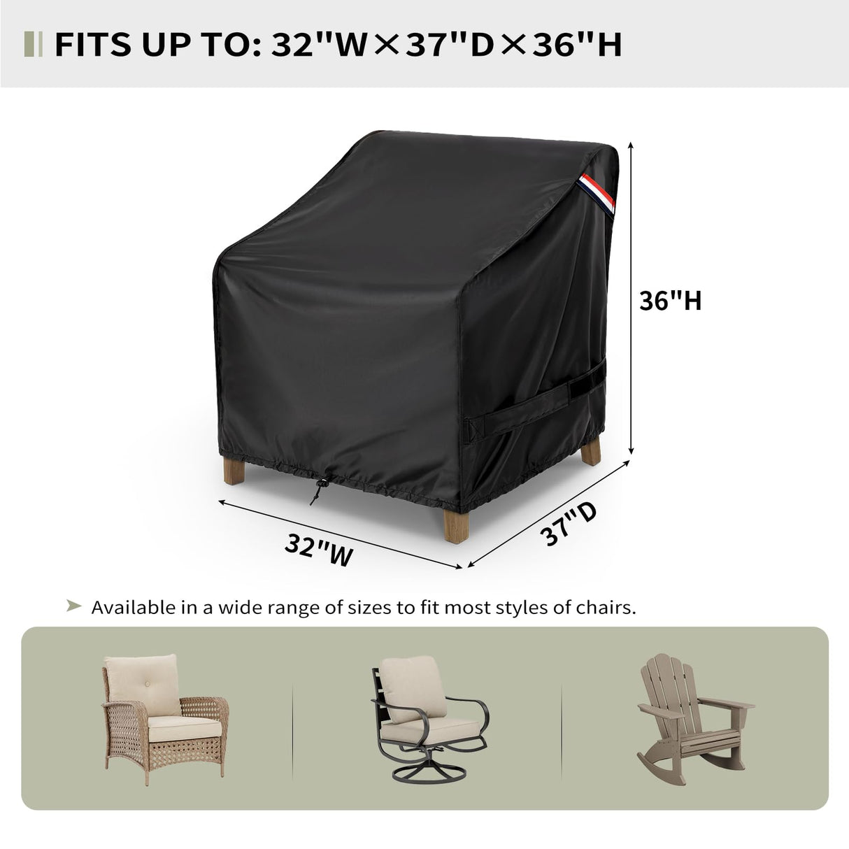 KylinLucky Patio Furniture Covers Waterproof for Chairs, Lawn Outdoor Chair Covers Fits up to 32 W x 37 D x36 H inches 2 Pack Black KylinLucky