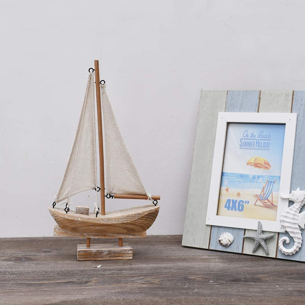 Linfevisi Wooden Sailboat Decorations Nautical Sail Boats Model Decoration Beach Coastal Ocean Themed Home Decor Ornaments Table Top Rustic Decorative Wood Sailing Boats Ships Nautical Decor 10.75" H Linfevisi