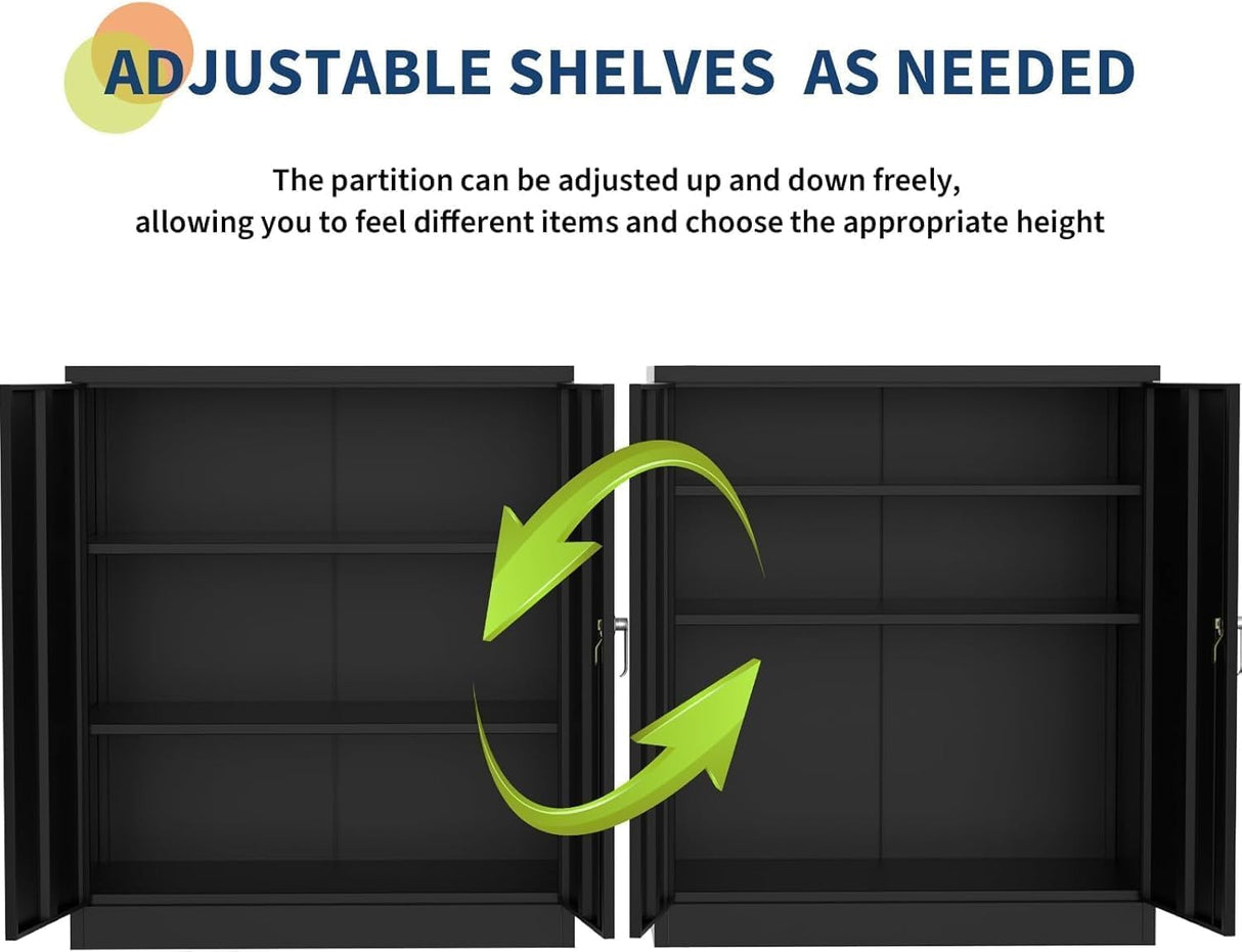 Metal Storage Cabinet with Lock, 35.4" High Garage Tool Cabinet with Adjustable Shelf & Handle, Tool Organizer for Garage, Workshop, Home, Office, Black Tioutbot