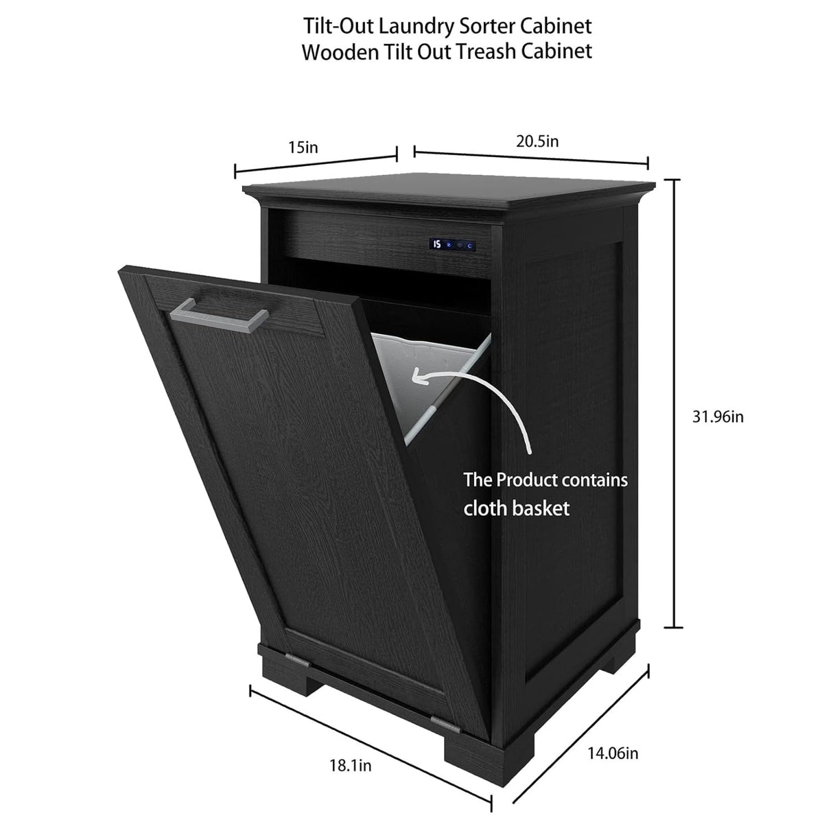 XM-ICE Tilt Out Trash Cabinet with Deodorisation, Wooden Trash Can Cabinet with Door Kitchen Hamper Cabinet for Kitchen Dog Proof, Dining Room and Laundry Room, 10-Gallon, Black XM-ICE