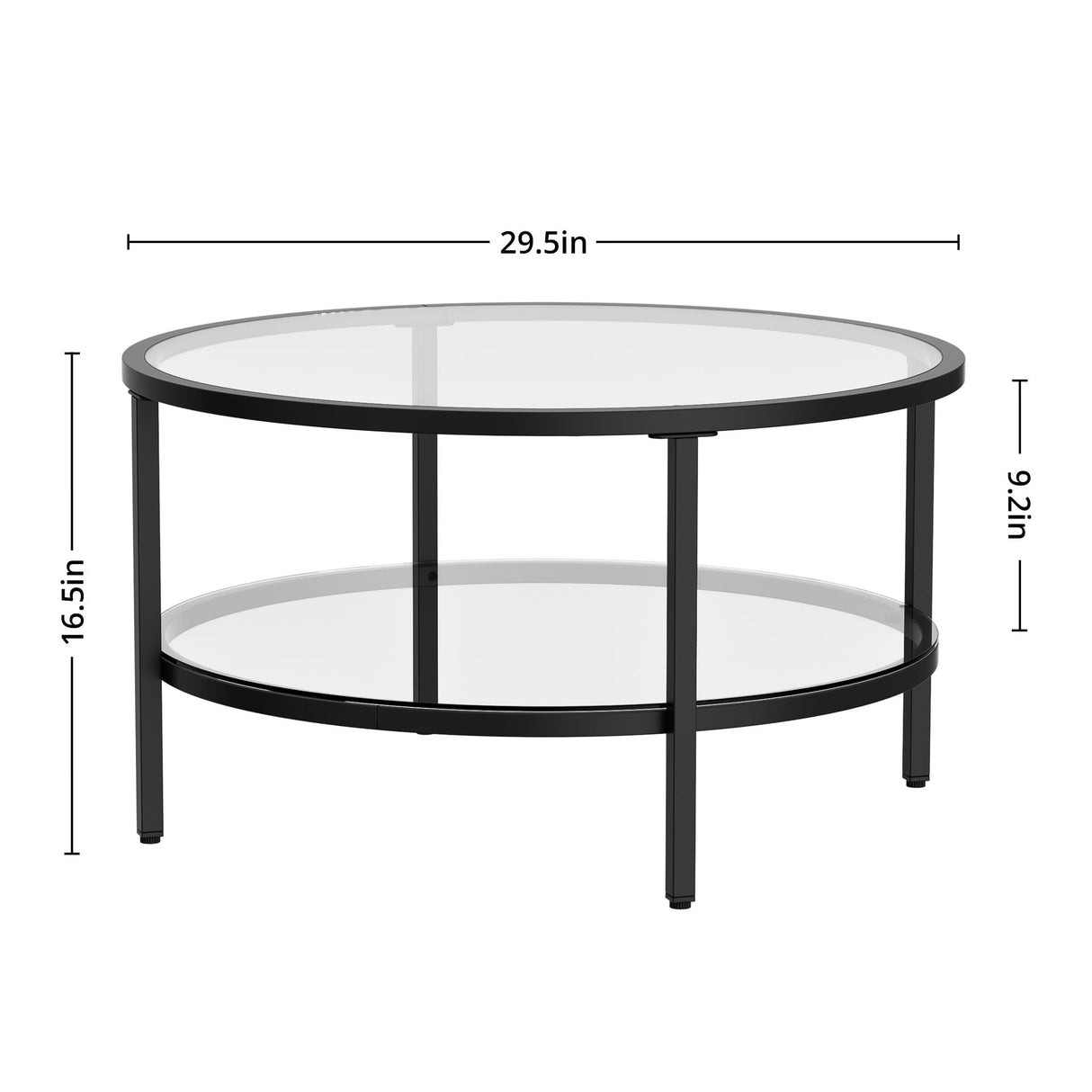 DIYART Black Glass Coffee Table, 29.5 Inch Round Modern coffee table, 2-Tier Round Glass Coffee Table for Living Room, 29.5" D x 16.5" H DIYART