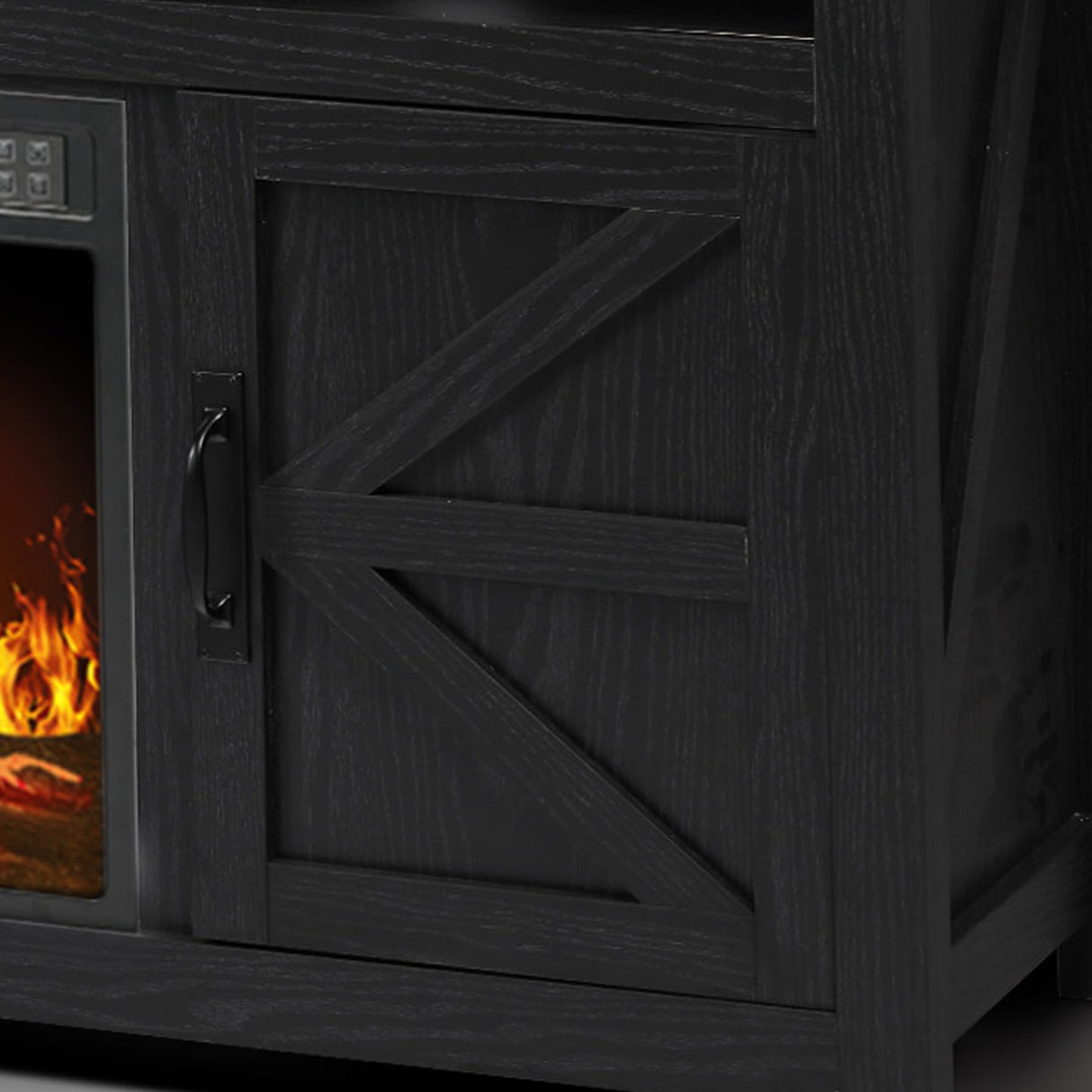 FUNKOCO Fireplace TV Stand for TVs Up to 65”, Farmhouse 59" Barn Door Fireplace Entertainment Center with 2 Storage Cabinets & 2 Opened Shelves for Living Room(Gray) FUNKOCO