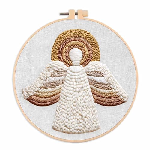 Amiiba Embroidery Starter Kit with Angel with Halo Pattern, DIY Full Range Stamped Embroidery Cross Stitch Kits for Beginners Adults (Angel)