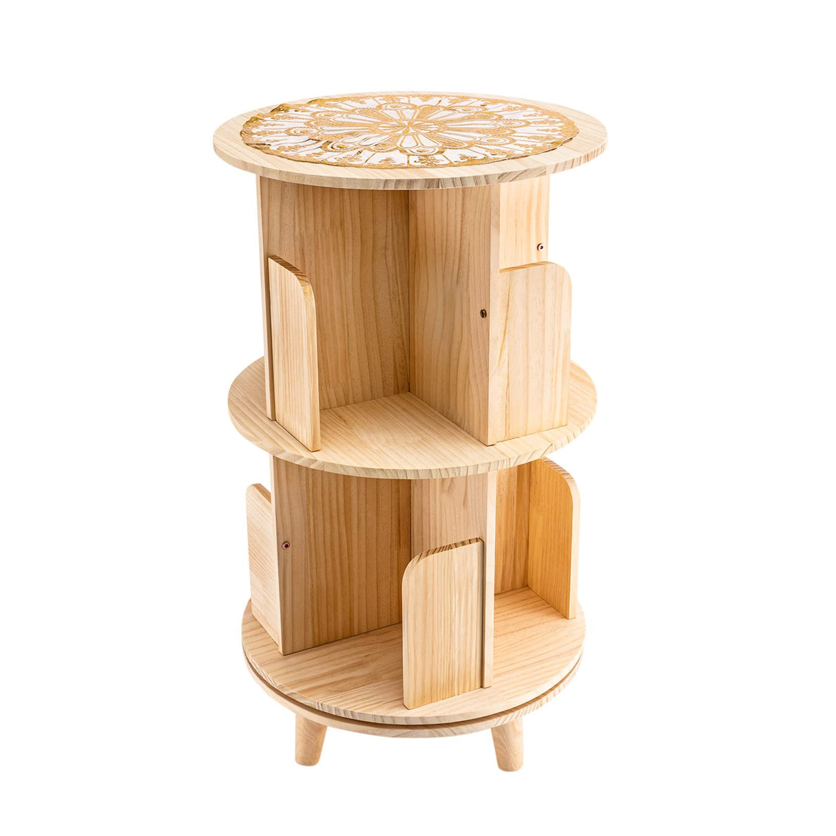 Freestanding 360° Rotating 2-Tier Wooden Bookshelf for Small Spaces TdiriNar